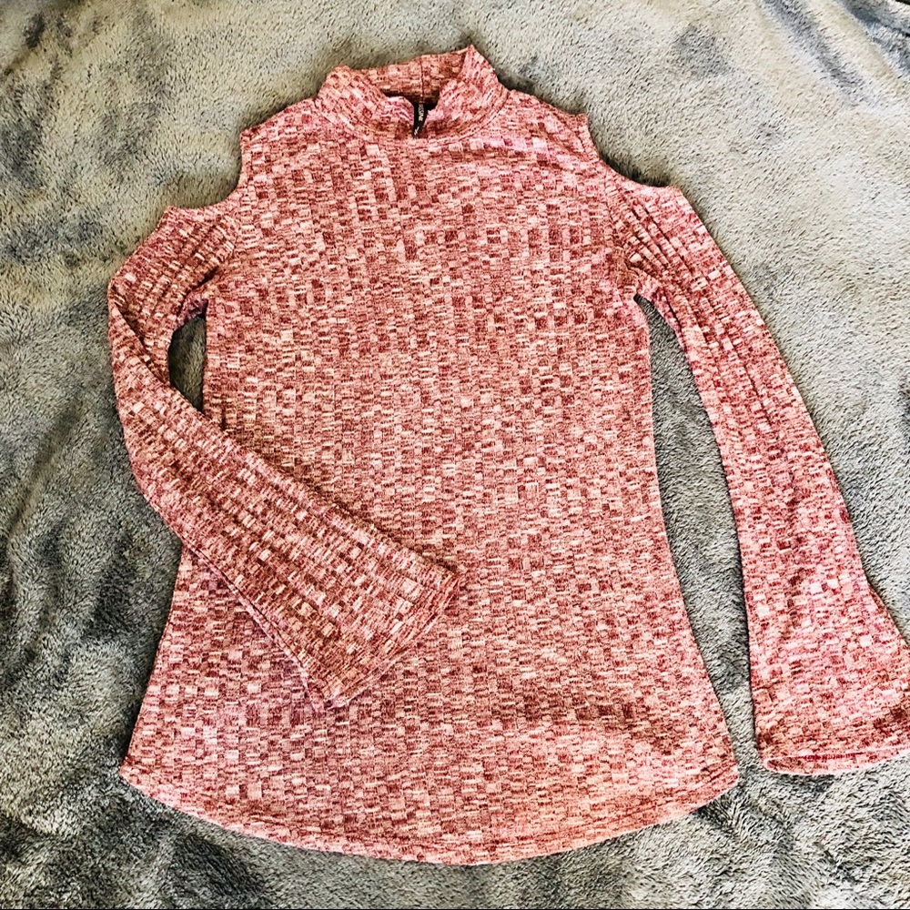 Cold shoulder ribbed sweater